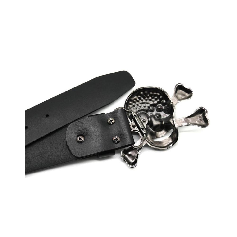 Herren Ledergürtel im Street Hip Hop Punk Style mit personalisiertem Totenkopf - Y2k Silbergürtel für den Cowboy-Look (Weiß 95 cm