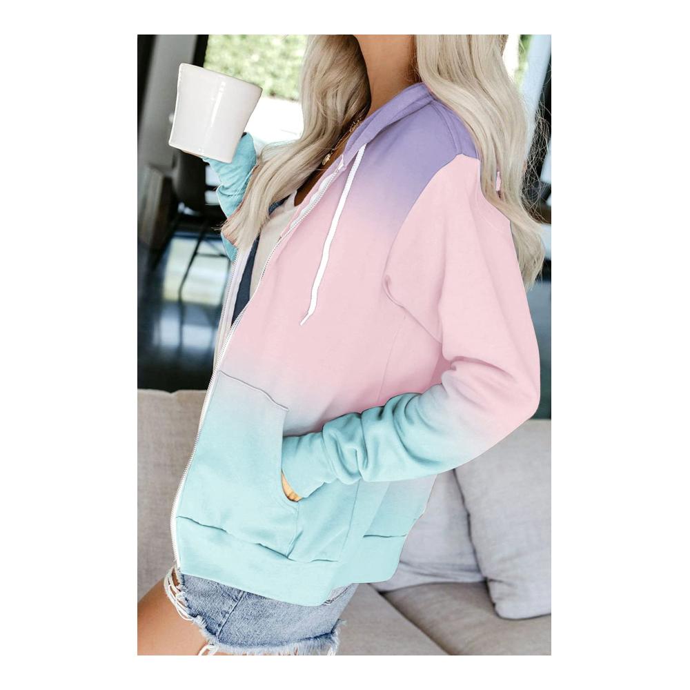 Damen Batik Hoodie mit Farbverlauf - Trendiger Y2K Zip Up Sweatjacke bedruckt Kapuzenpullover HVEPUO