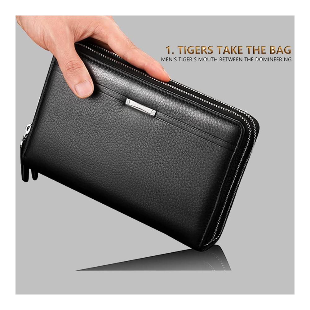 Lederhandtasche für Herren Business Geldbörse mit Schulterriemen groß und geschlossen - Perfekte Clutch für Karten und mehr