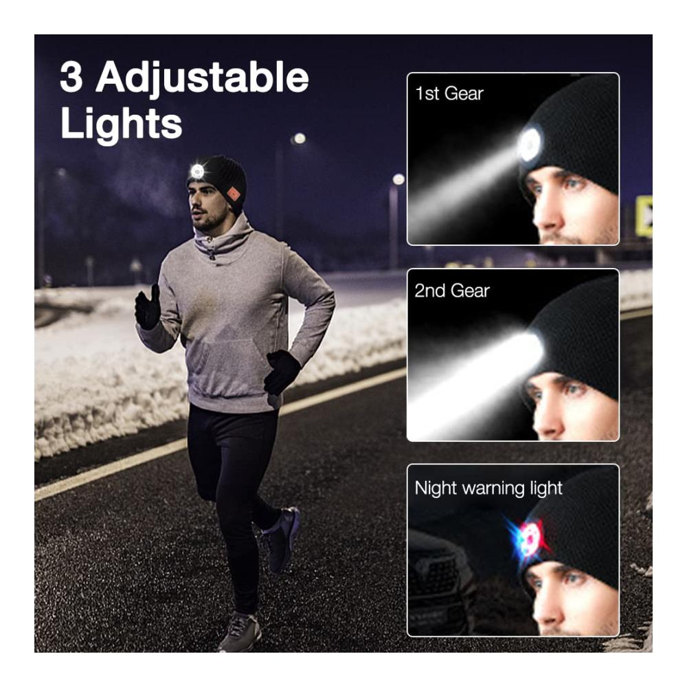 Bluetooth Beanie Mütze NAVESO - LED Wintermütze mit Bluetooth 5.0 Mikrofon Licht & Wireless-Funktion für Herren und Damen beim Wandern Radfahren Laufen und Camping