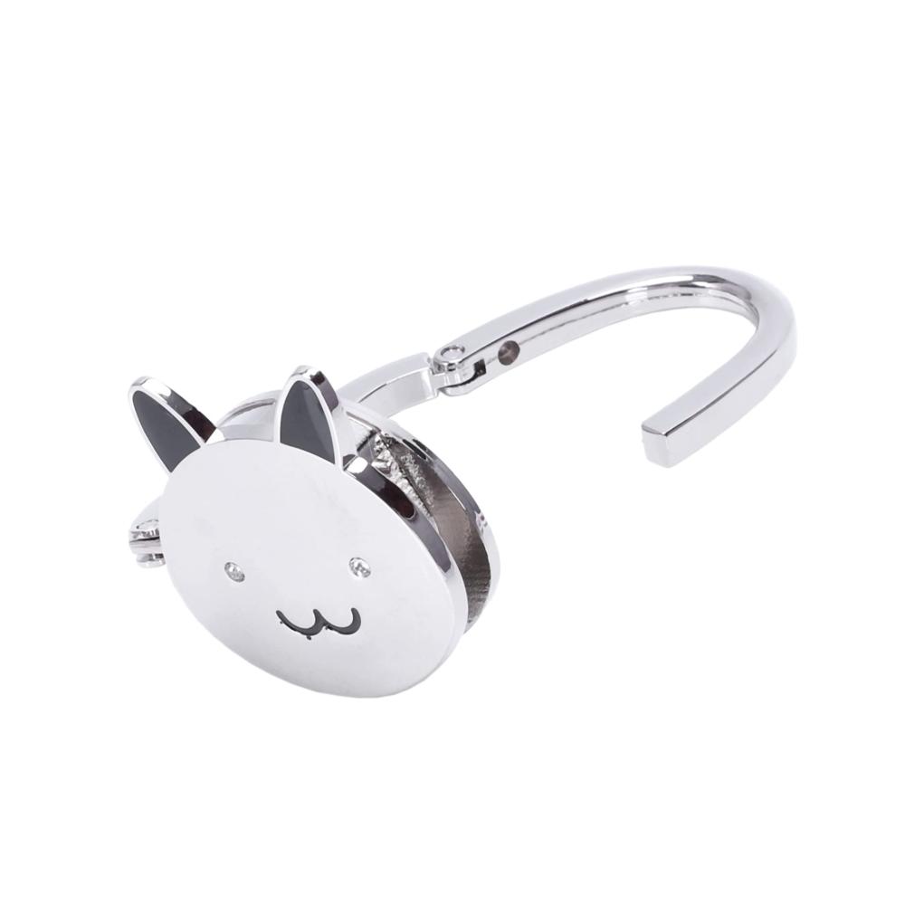 Faltbarer Handtaschenhalter mit 2X Schwarze Katze Design rutschfeste Gummibasis Silber Ton - Praktischer Taschenhaken für unterwegs