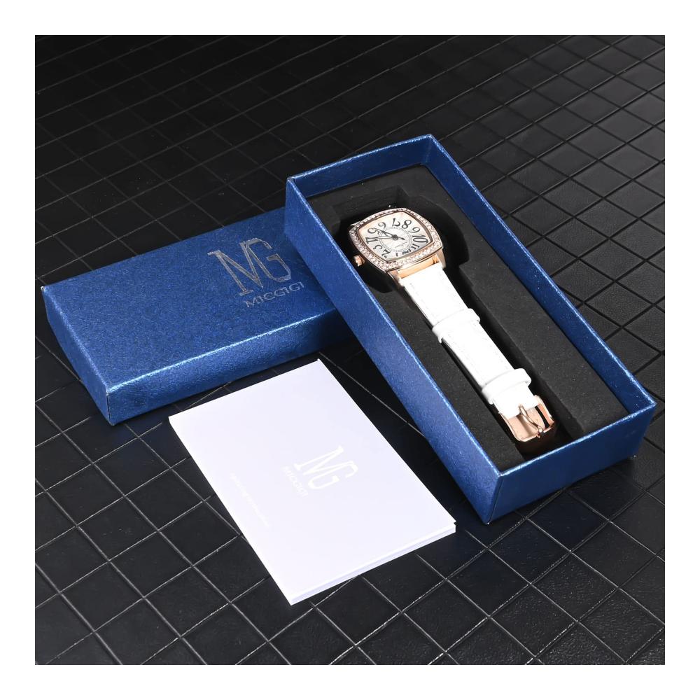 Damen Quarz Armbanduhr mit Quadratischem Steinbesatz und Lederarmband - Zeitlose Eleganz für jeden Anlass