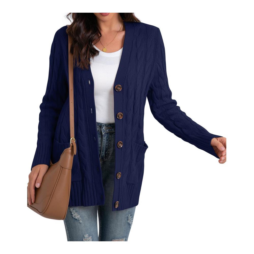 Damen Strickjacke mit Knöpfen elegant gestalteter Strickmantel für Herbst/Winter von GRECERELLE – Lange Cardigan mit Taschen übergroßer Pullover für stilvolle Strickwaren im Frühling