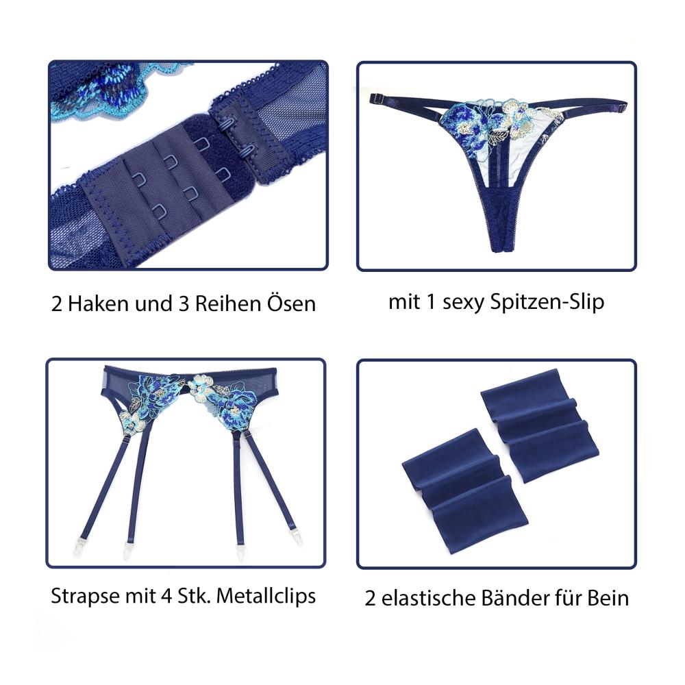Dessous-Sets Verführerische Ojostern Damenwäsche mit BH Slip Strapsen und Spitze