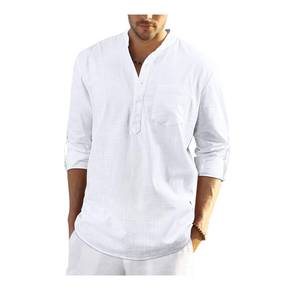 Herren Freizeithemd Baumwolle Leinenmix Langarm Regular Fit Sommerhemd