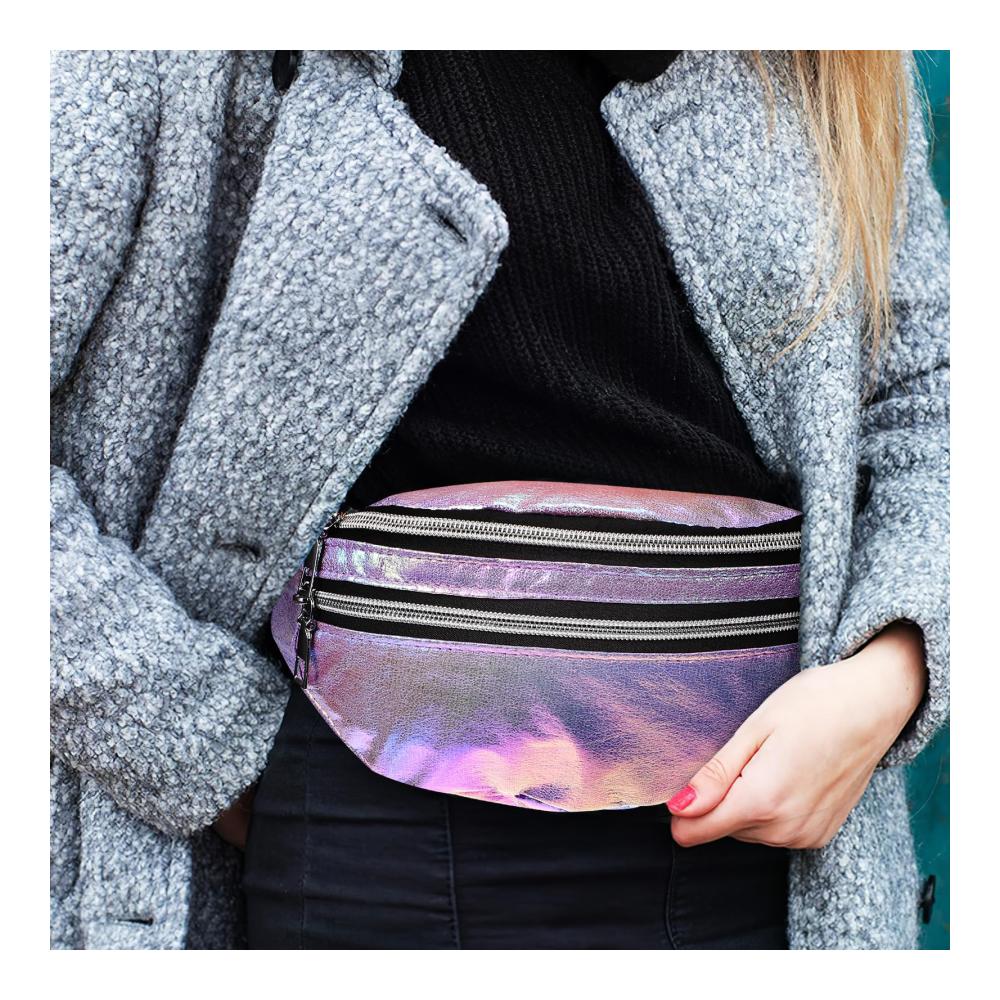 Holografisches Damen Hüfttaschen-Set | Glänzende Gürteltasche mit Verstellbarem Gürtel | Modische Hüftgürteltaschen für Damen