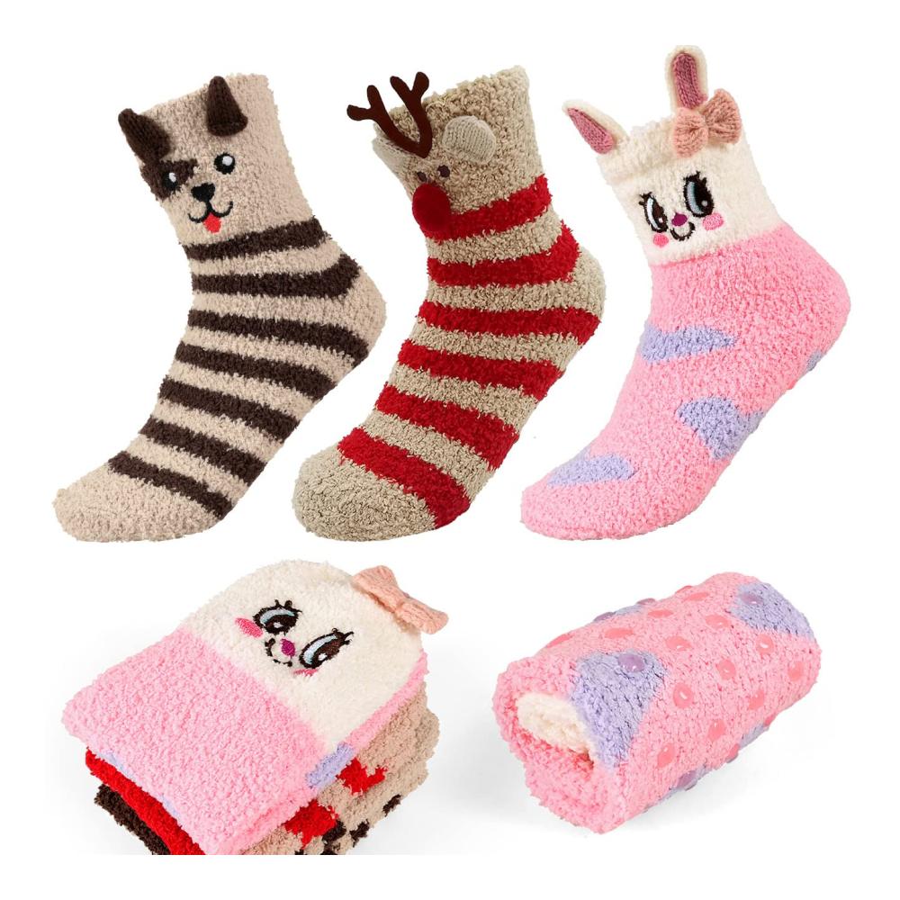 Damen Weihnachtssocken iZoeL - Rutschfeste Haussocken mit witzigem Kartoon-Motiv für winterliche Wärme und Gemütlichkeit