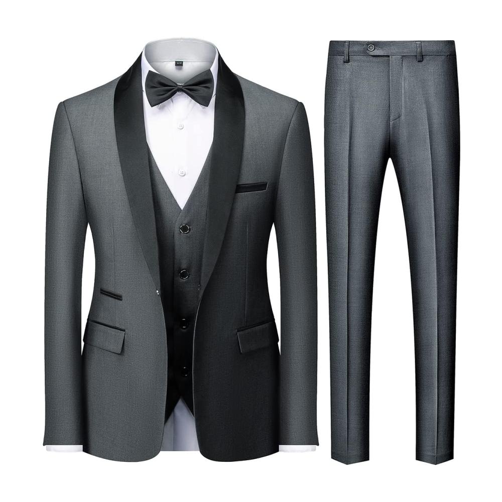 Herrenanzug 3-teilig Slim Fit Anzug mit Ein-Knopf-Design Schalrevers für Hochzeit und Prom inklusive Blazer Weste und Hose