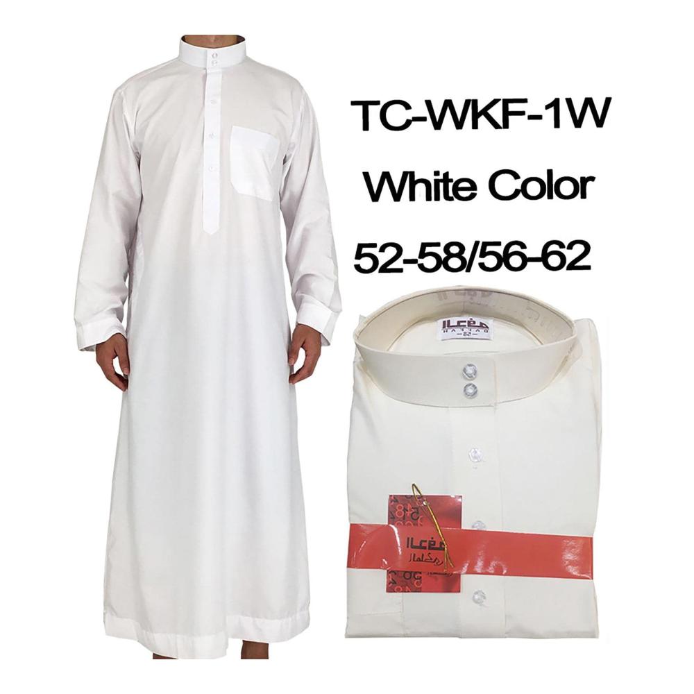 Herren Arabischer Langarm-Bademantel Weißer Kaftan Thobe mit Crew Stehkragen für Strand & Sommer