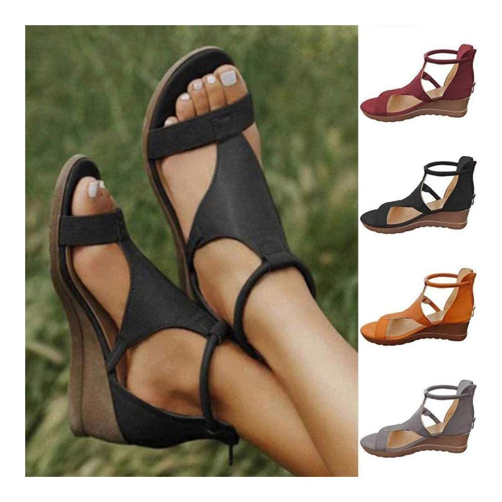 Orthopädische Damen-Ledersandalen Rutschfeste leichte Fischmaul-Sandalen für den Sommer – Große Größe bequem und mit flacher Fußgewölbestütze