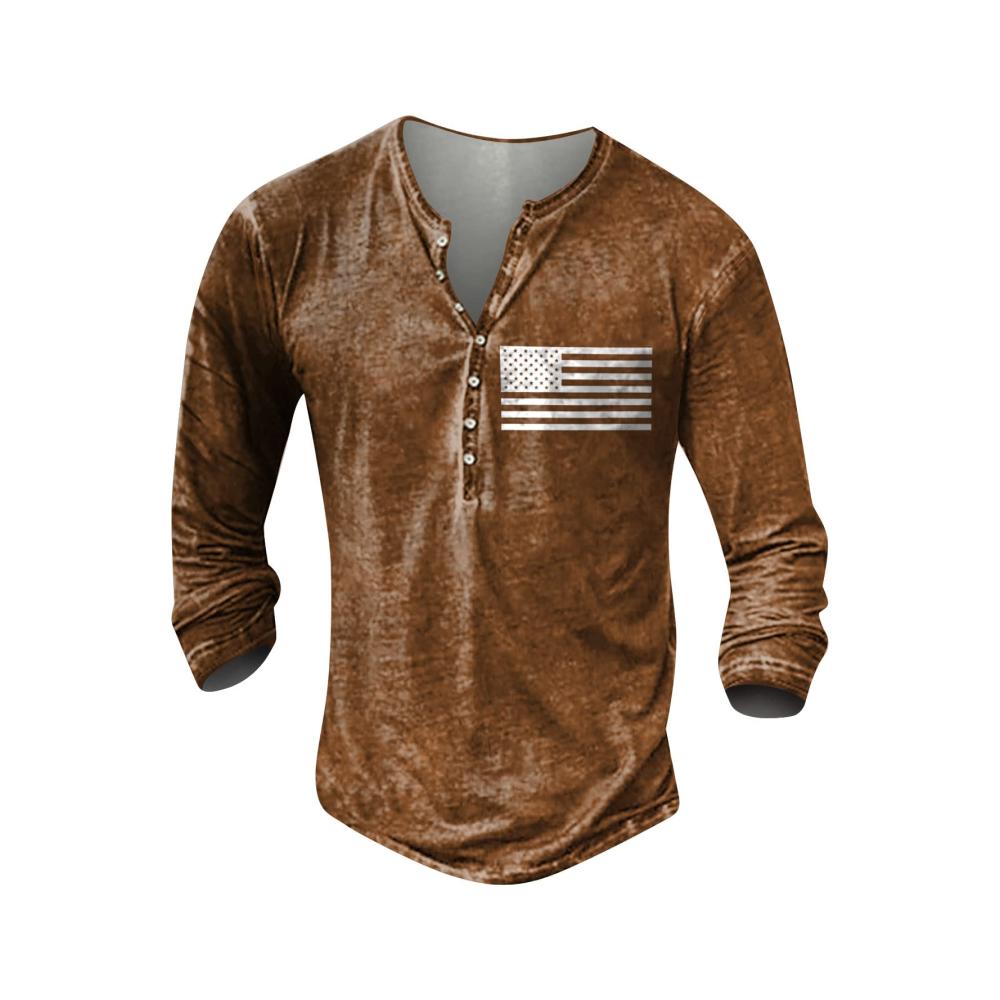 Langarmshirt Herren Vintage Henley V-Ausschnitt Freizeitshirt - Leicht Casual S-5XL