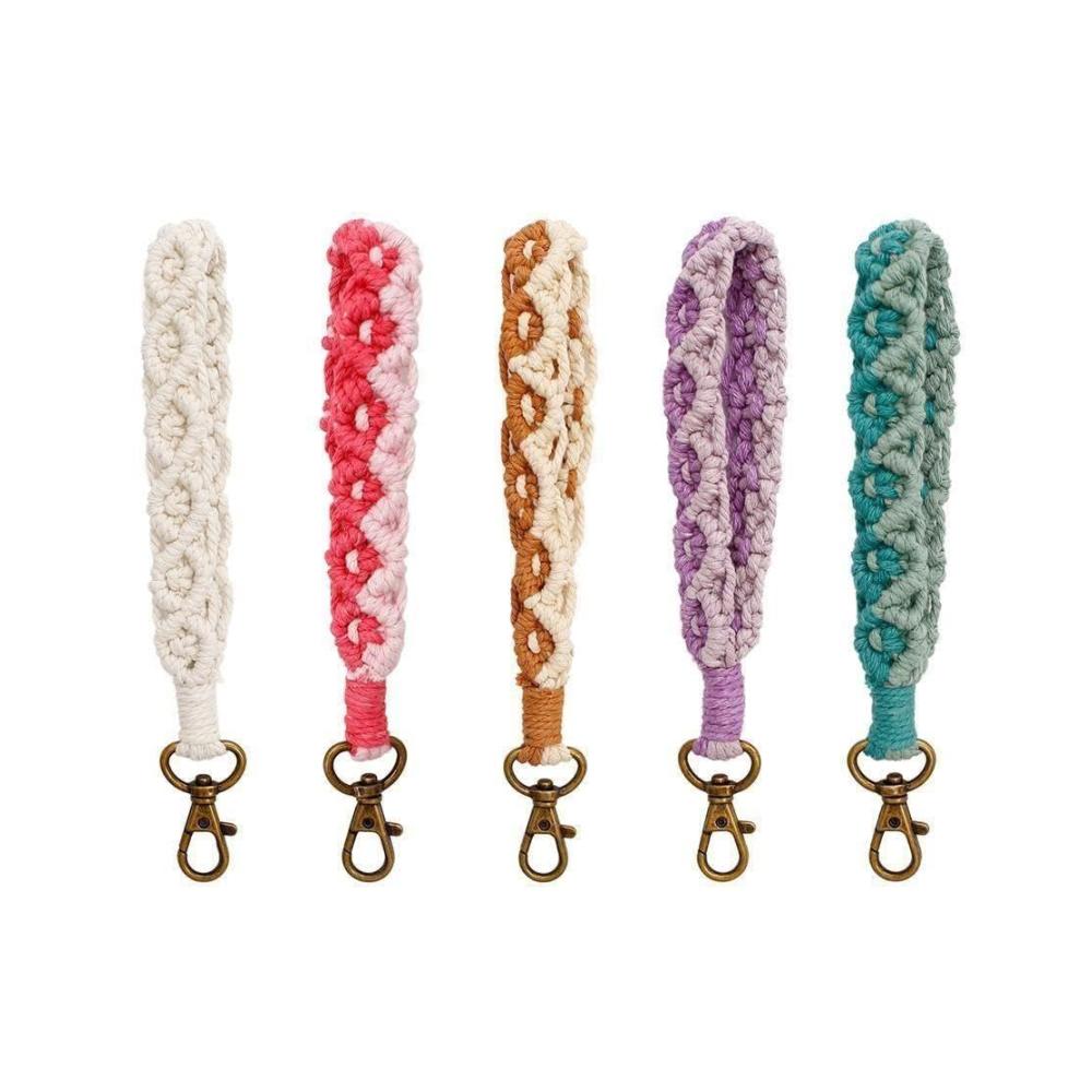 Boho Baumwolle Seil Gewebtes Armband Keychain – Schlüsselanhänger für Damen mit Wristlet und Lanyard – Schlüssel Accessoire in handgefertigter Optik