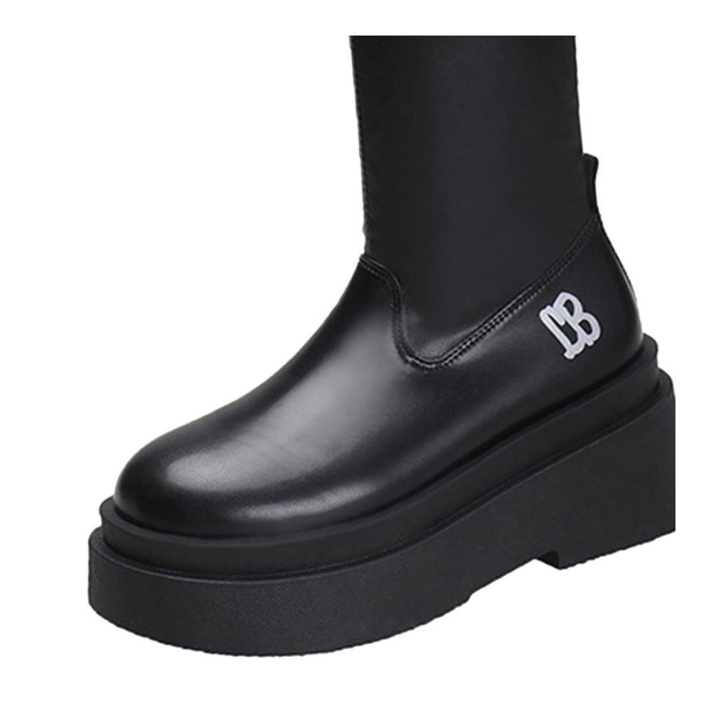 Damen Kniehohe Stiefel im Gothic Motorradstil - Modische Reitstiefel mit runder Spitze und dicker Sohle für stilbewusste Töchter