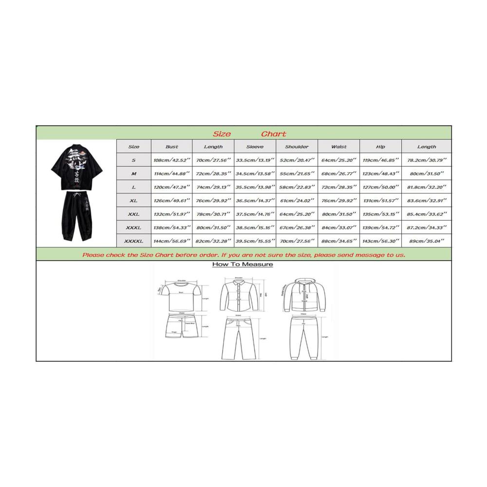 Bademäntel Kimono Set Herren - Sommerlicher Japanischer Stil Mehrfarbiger Druck Lockerer Cardigan mit 3/4-Ärmeln Bunte Nationalmuster Bademantel & Baggy Nachthemd Strandhemd T-Shirt Set