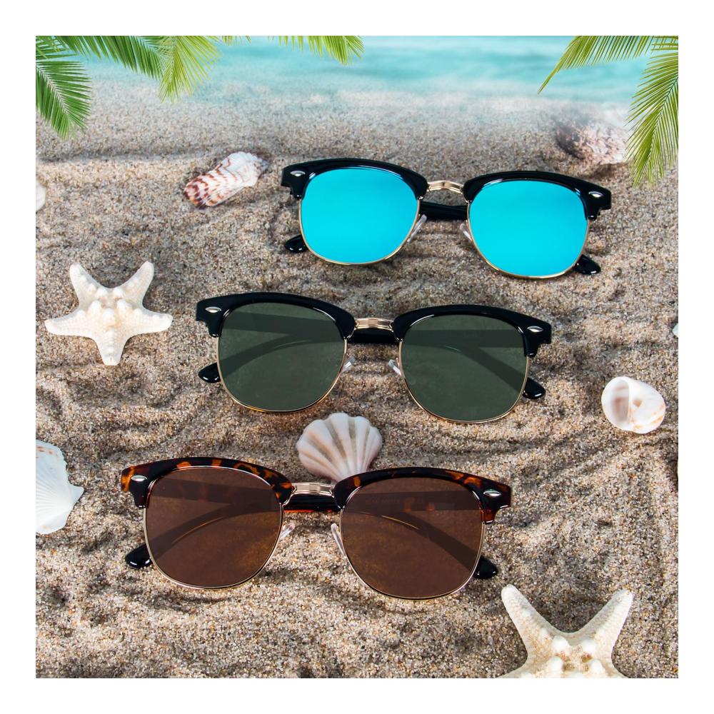 Party-Ready Sonnenbrillen Set 3 Stück Polarisierte Damen & Unisex Retro Sun Glasses - UV400 Schutz Semi-Rimless Frame für stilvolles Fahren