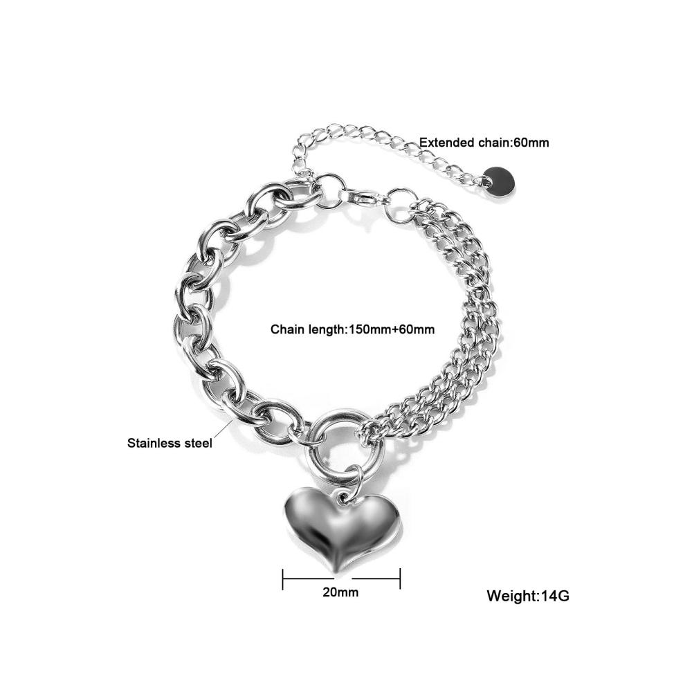 Damen Edelstahl-Armband mit Herz-Anhänger in Silberfarbe - Elegante OSTAN Armbänder