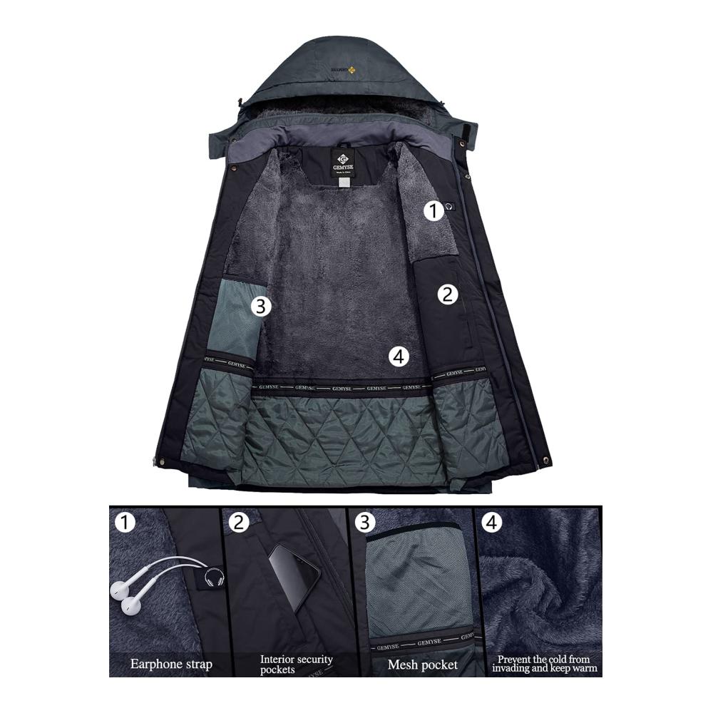Herren Skijacke mit Kapuze Wasserdicht Winddicht Fleece-gefüttert - Perfekt für Outdoor-Wintersport