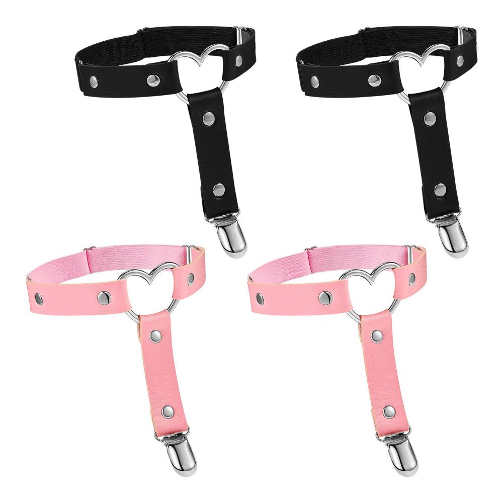 Strumpfbänder & Strumpfhalter Set - Verstellbare Herz-Bein Strumpfbänder (4 Stück) mit rutschfesten Clips für Frauen und Mädchen - Punk Gotisch Eleganz