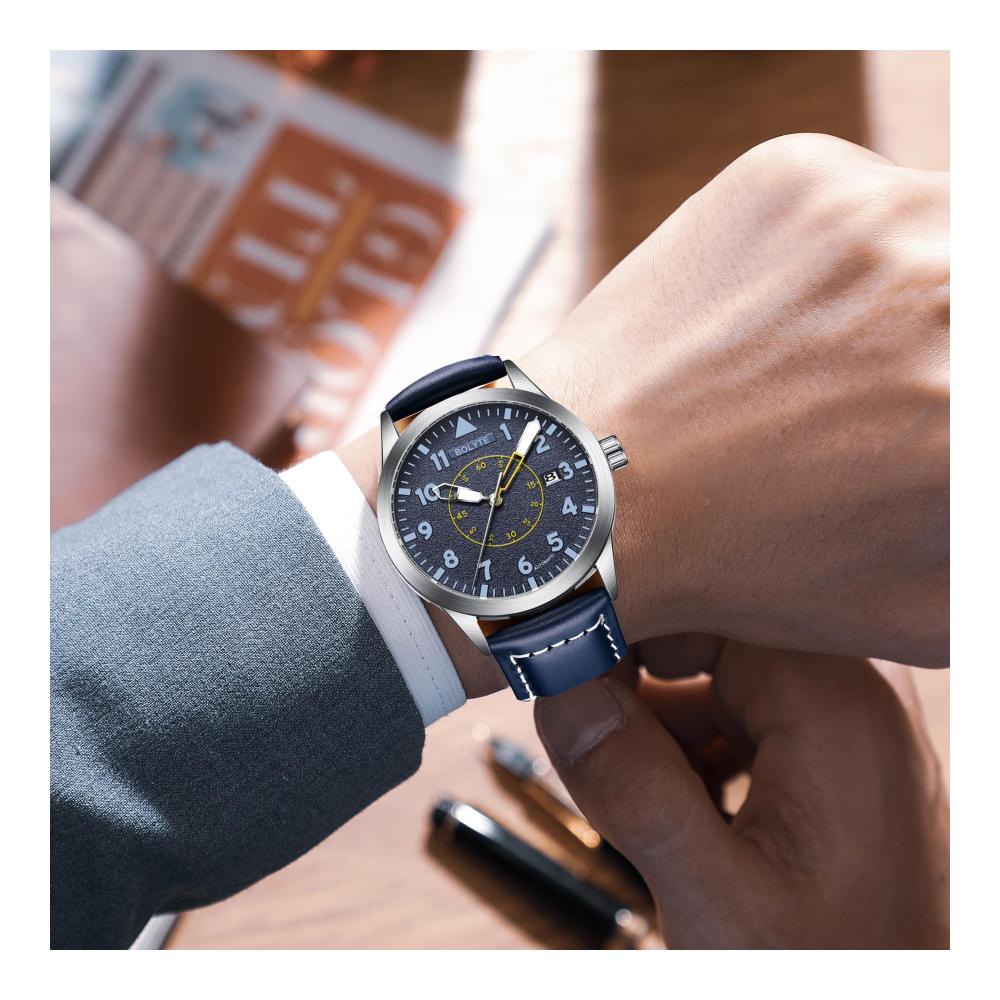 Automatische Mechanische Herren-Armbanduhr mit Selbstaufzug Militär Sportuhr Automatisches Datum Lederband (Blau) - Stilvolle und Robuste Militäruhr für Herren