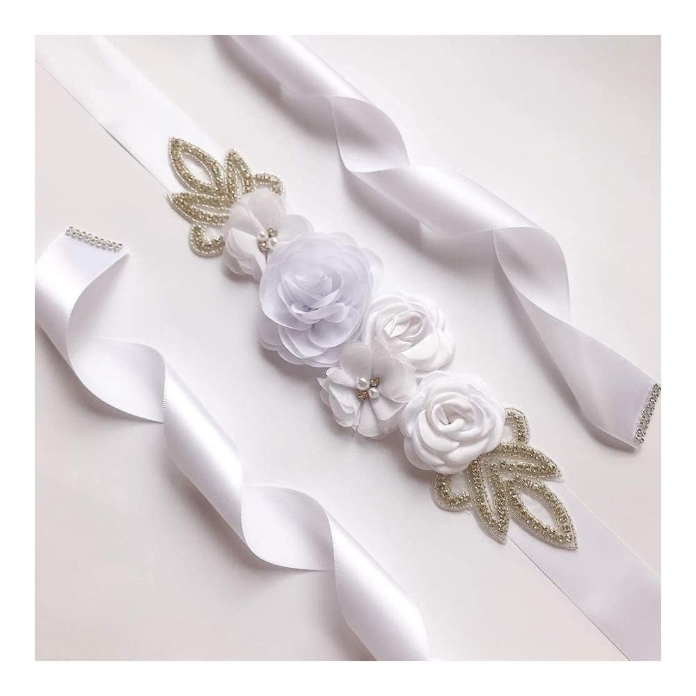 Eleganter Blüten-Hochzeitsgürtel mit Kristallen für Brautjungfernkleider und Abendkleider