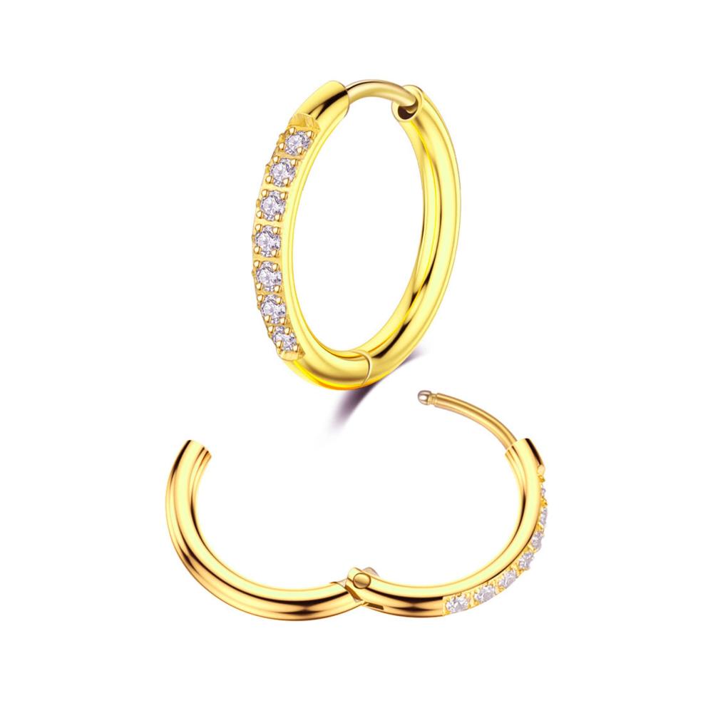 Titan Edelstahl Creolen Set 3 Paare Silber Diamant Zirkonia Ohrringe für Damen & Herren - Schwarz/Gold Klein Piercing 12MM