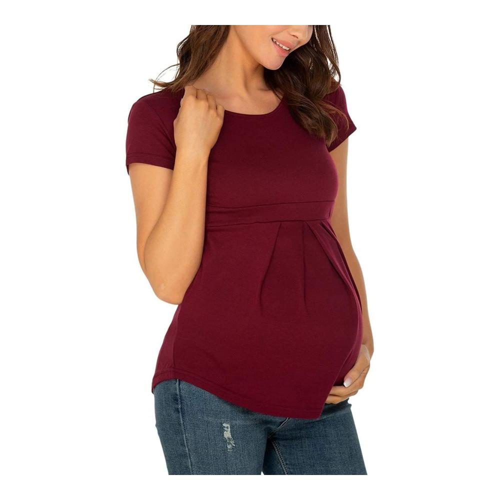 Damen Schwangerschafts-Tops Kurzärmelige T-Shirts mit U-Ausschnitt für werdende Mütter