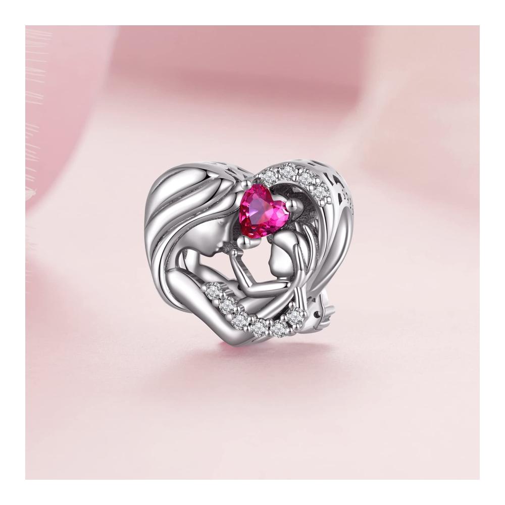 925 Sterling Silber Bead Charms für Pandora Armbänder - Rot Zirkonia Mutter-Kind Affinität - Frau Mädchen Schmuck Geschenke