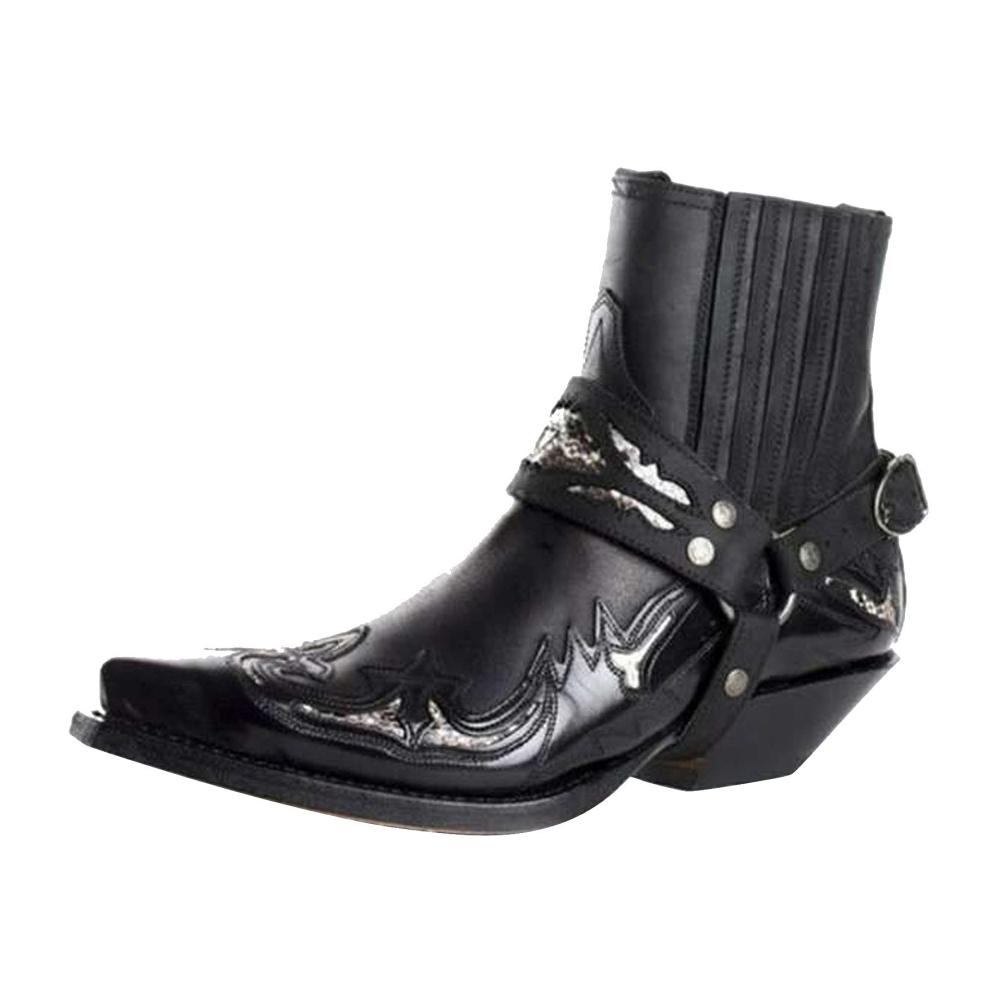 Herren Western Cowboy Stiefel Vintage Kurzschaft Biker Boots mit Blockabsatz