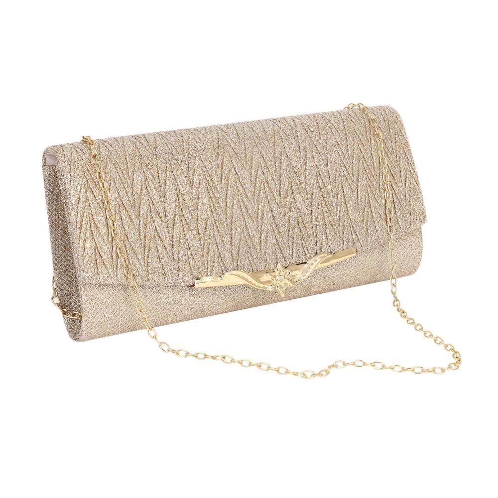 Champagner-farbene Clutch Elegante Abendtasche für Frauen - Perfekt für Party Bankett Hochzeit - Stilvolle Handtasche mit Kette - Damen Umhängetasche