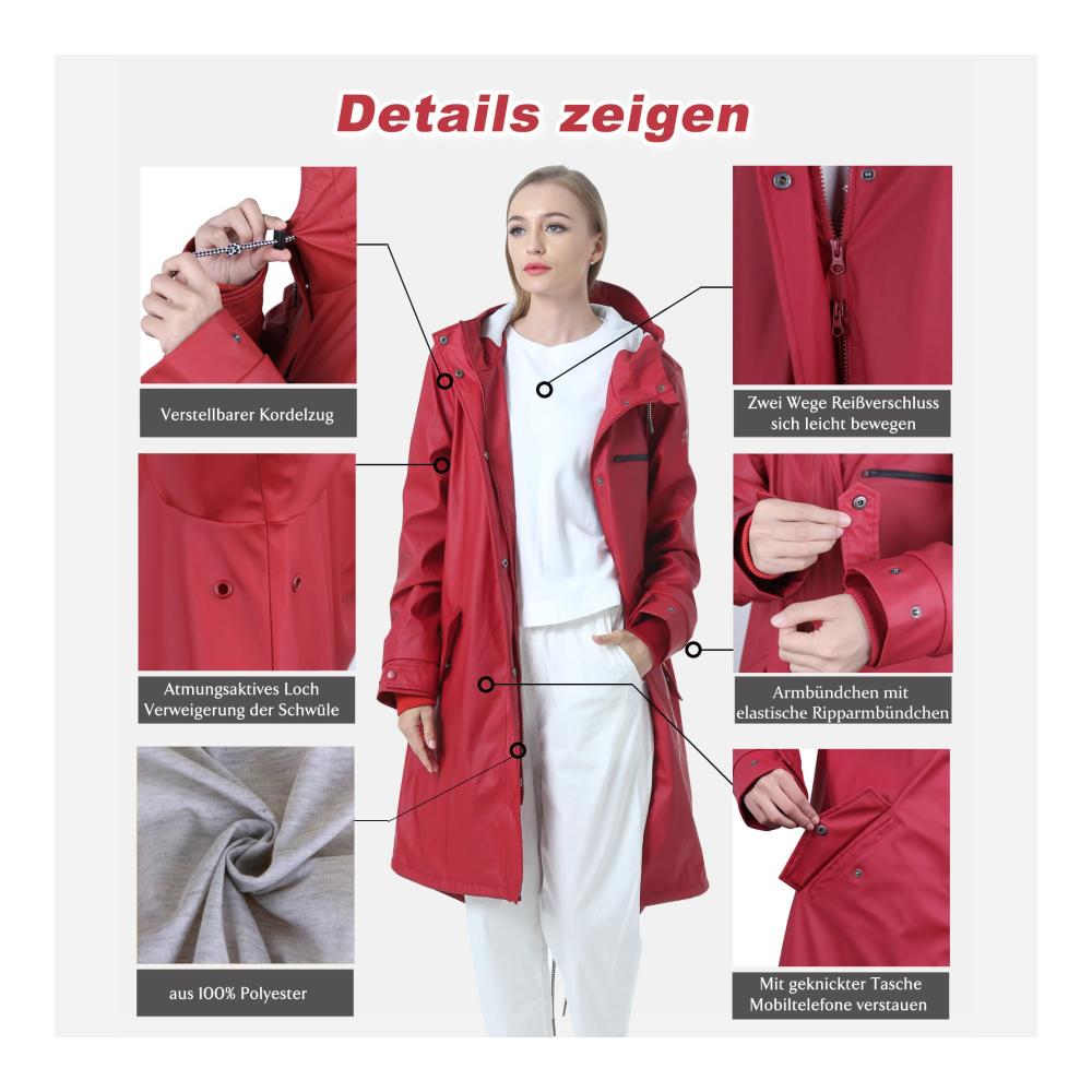 Wasserdichte Damen Regenjacken & -mäntel Gefütterte Softshelljacke Friesennerz PU Parka mit Kapuze