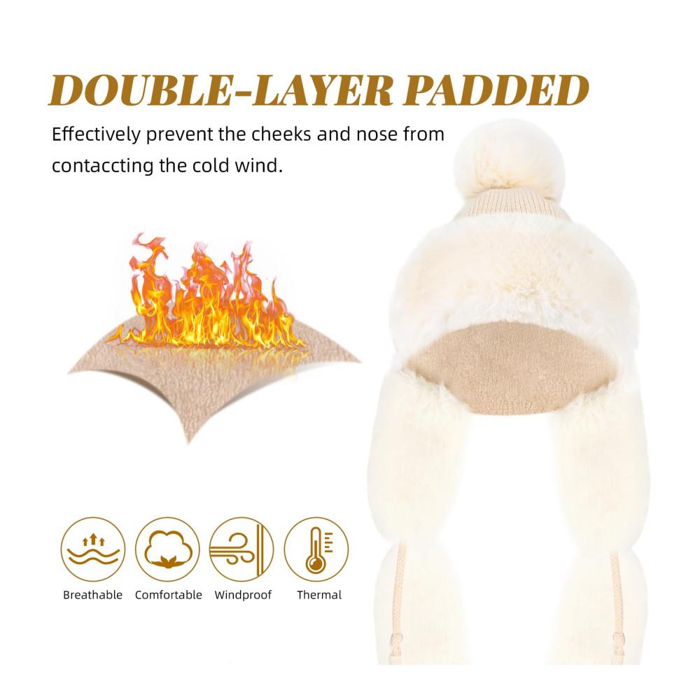 Fliegermützen Beanie mit Ohrenklappen für Damen - Wintermütze mit Winddichtem Bomber Hut und Weichem Fleece Innenfutter Warme Damen Fellmütze für kalte Tage
