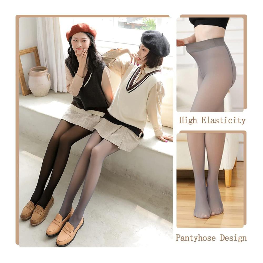 Durchscheinende Superstretch-Leggings Damen Winterstrumpfhose mit Fleecefutter