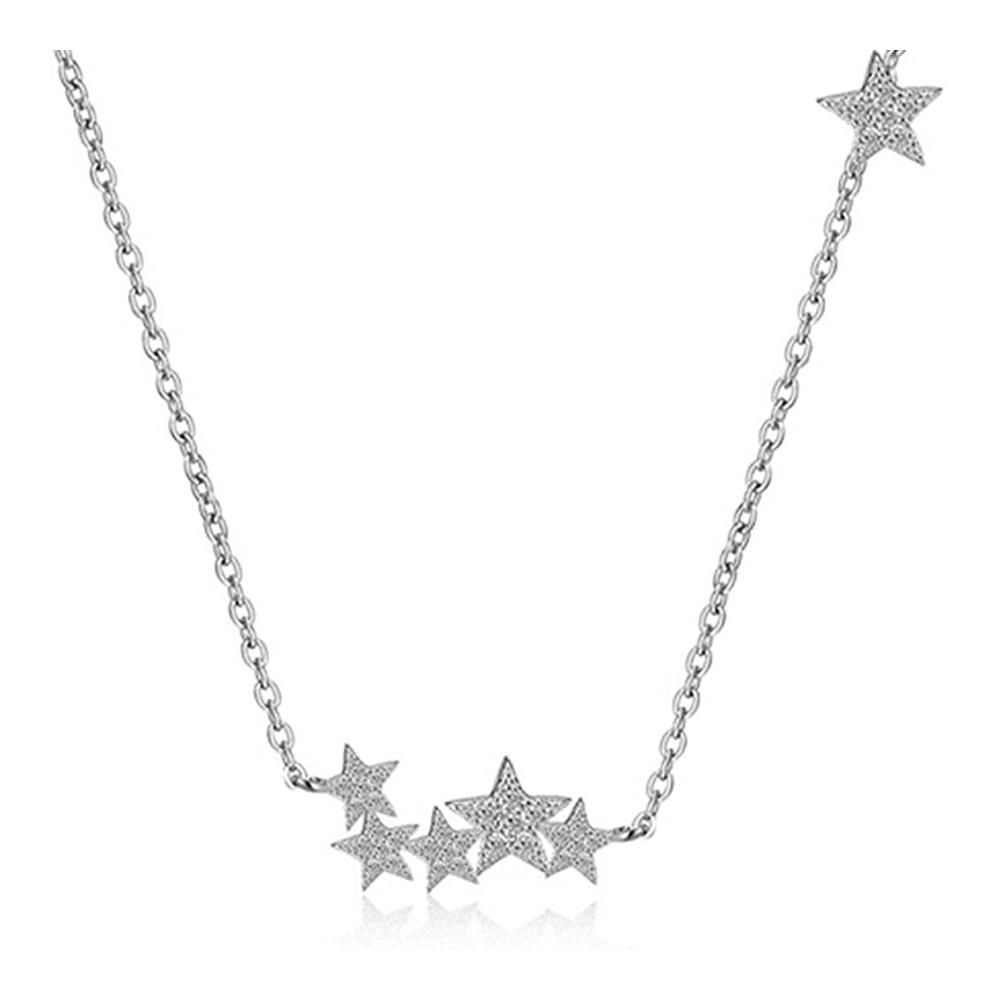 925 Sterling Silber Damen-Halskette mit Zirkonia-Sternen-Anhänger - Modische Kurze Clawicle Kette