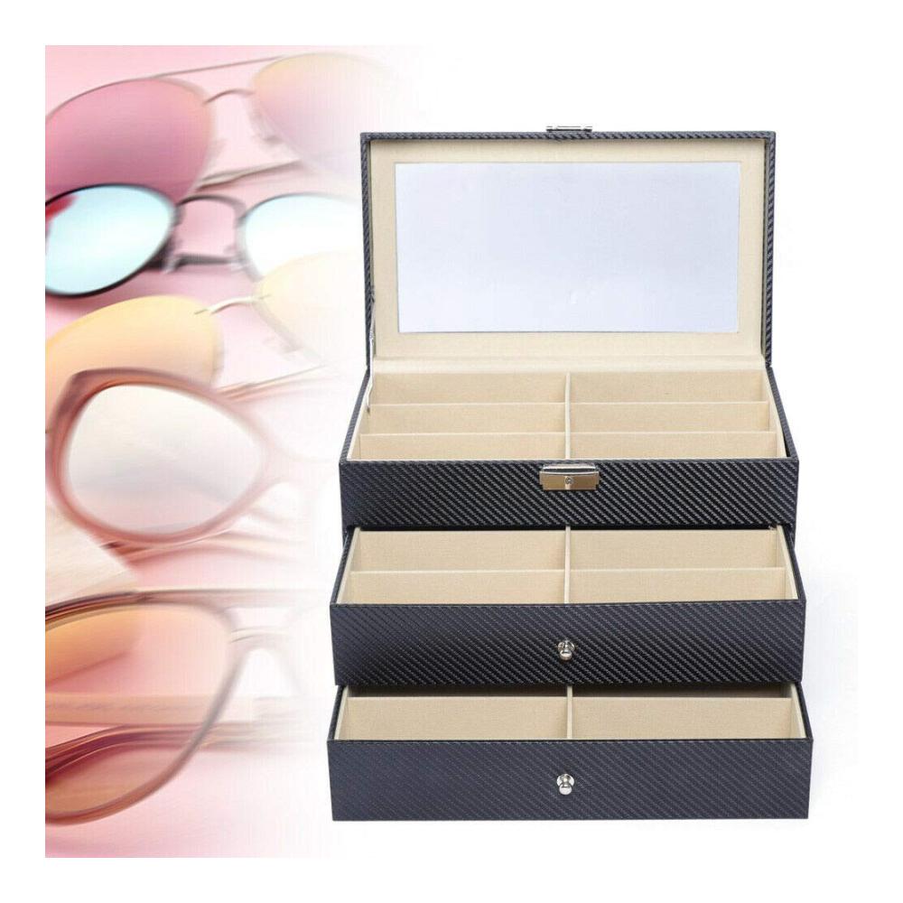 Brillenetui Organizer Aufbewahrung für 18 Brillen mit Glas-Schaufenster - Brillenbox Display & Showcase für Brillenkollektion 35 x 21 x 24.5 cm