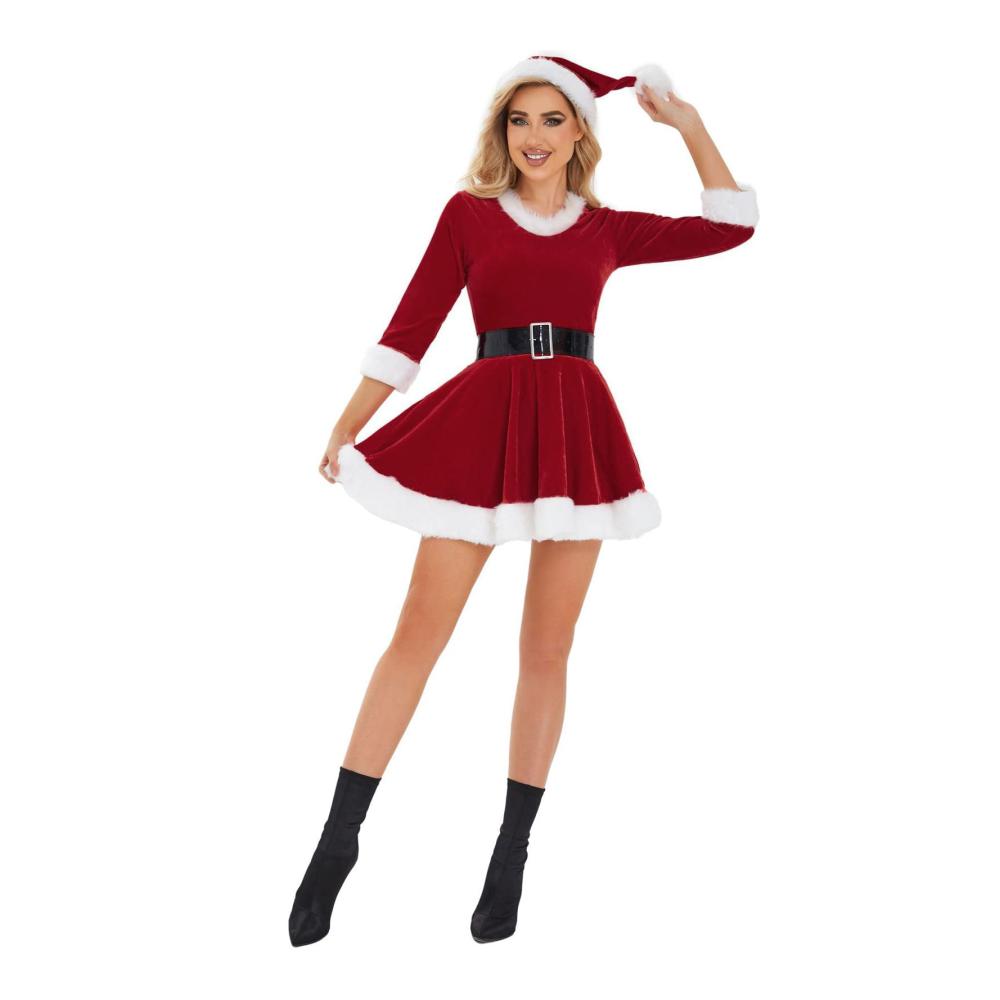 Sexy Miss Santa Kostüm Reizvolles Weihnachtskleid für Party Cosplay - Xmas Outfit mit Hut