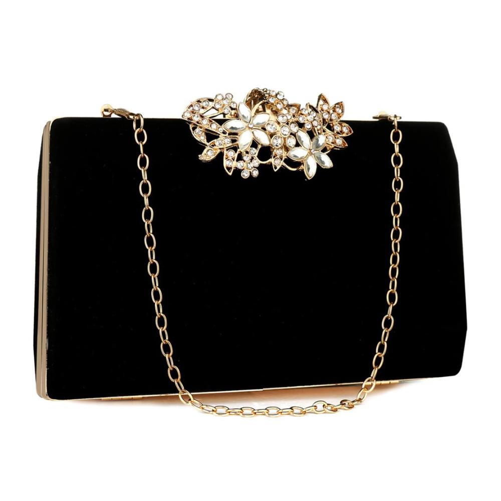 Exklusive Strass-Abendkupplung mit Goldkette – Damen Handtasche aus Wildleder