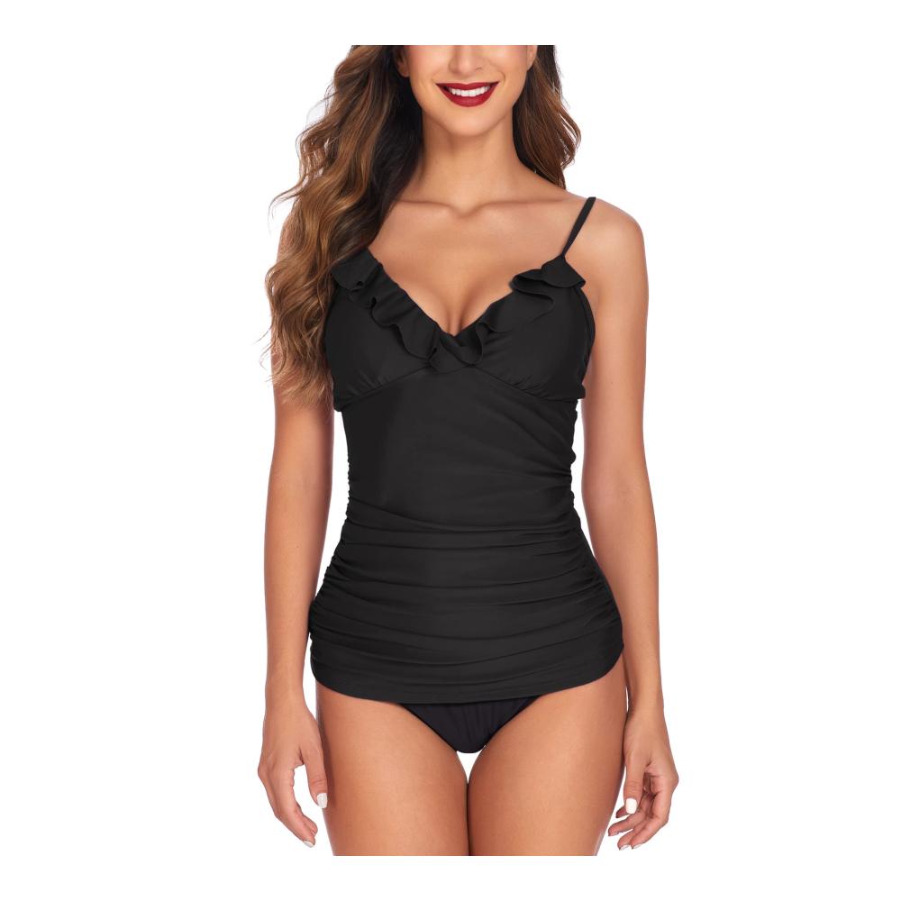 V-Ausschnitt Tankini Top für Damen | Gerafftes Badeanzugoberteil in verschiedenen Größen (S-2XL