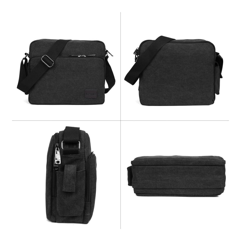 Schwarze Herren Umhängetasche - Vintage Stoff Rucksack für den täglichen Gebrauch