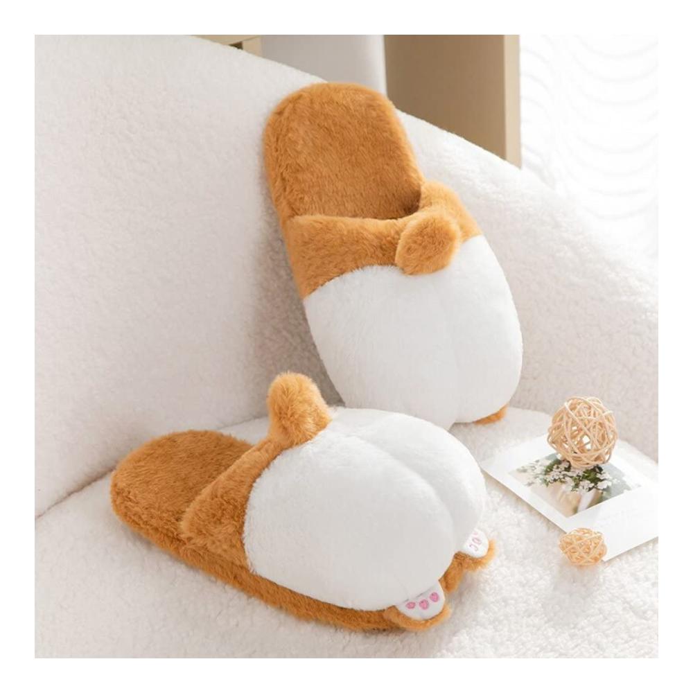 Damen Hausschuhe Kawaii Plüsch Corgi Arschschuhe rutschfeste Cartoon Tierschuhe