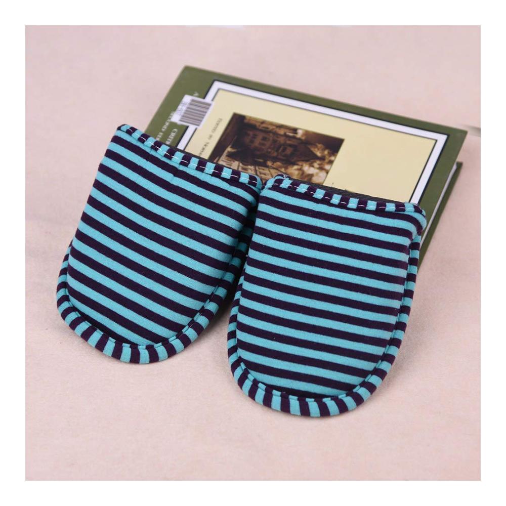Foldable Cotton Slippers - Portable Reusable and Anti-Slip Indoor Footwear for Home and Hotel (Mens Blue Striped Design