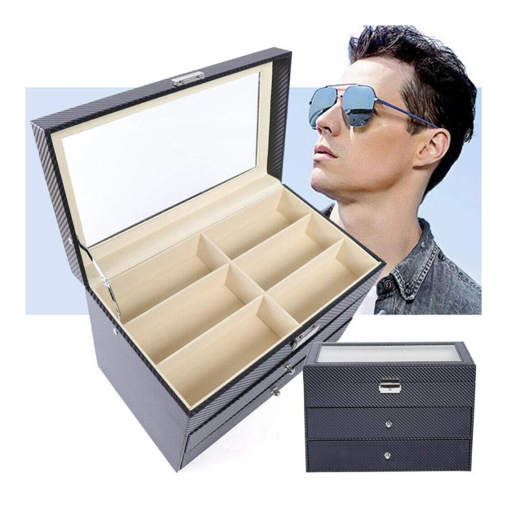 Brillenetui Organizer Aufbewahrung für 18 Brillen mit Glas-Schaufenster - Brillenbox Display & Showcase für Brillenkollektion 35 x 21 x 24.5 cm