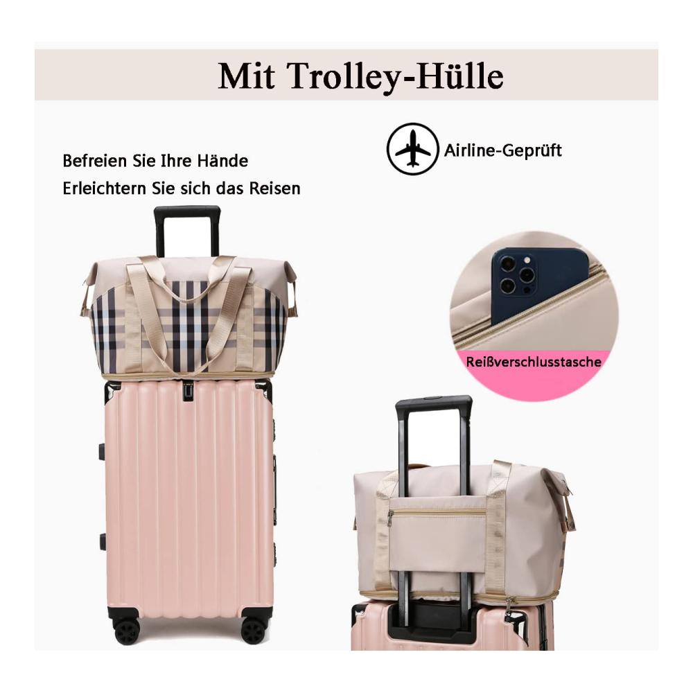 Schwarze Damen-Reisetasche Faltbarer Weekender mit Nassfach für Reisen und Sport