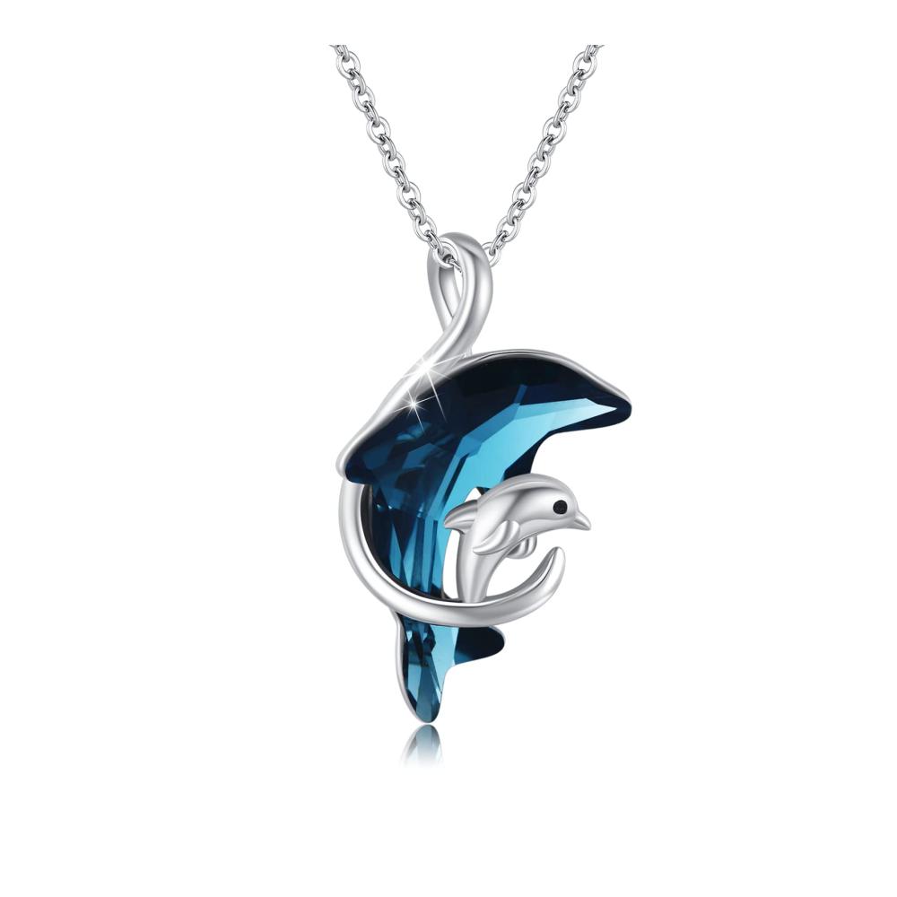 925 Sterling Silber Delphin Kette mit Blauem Kristallanhänger – Eleganter Delphinschmuck für Damen Weihnachtsgeschenk