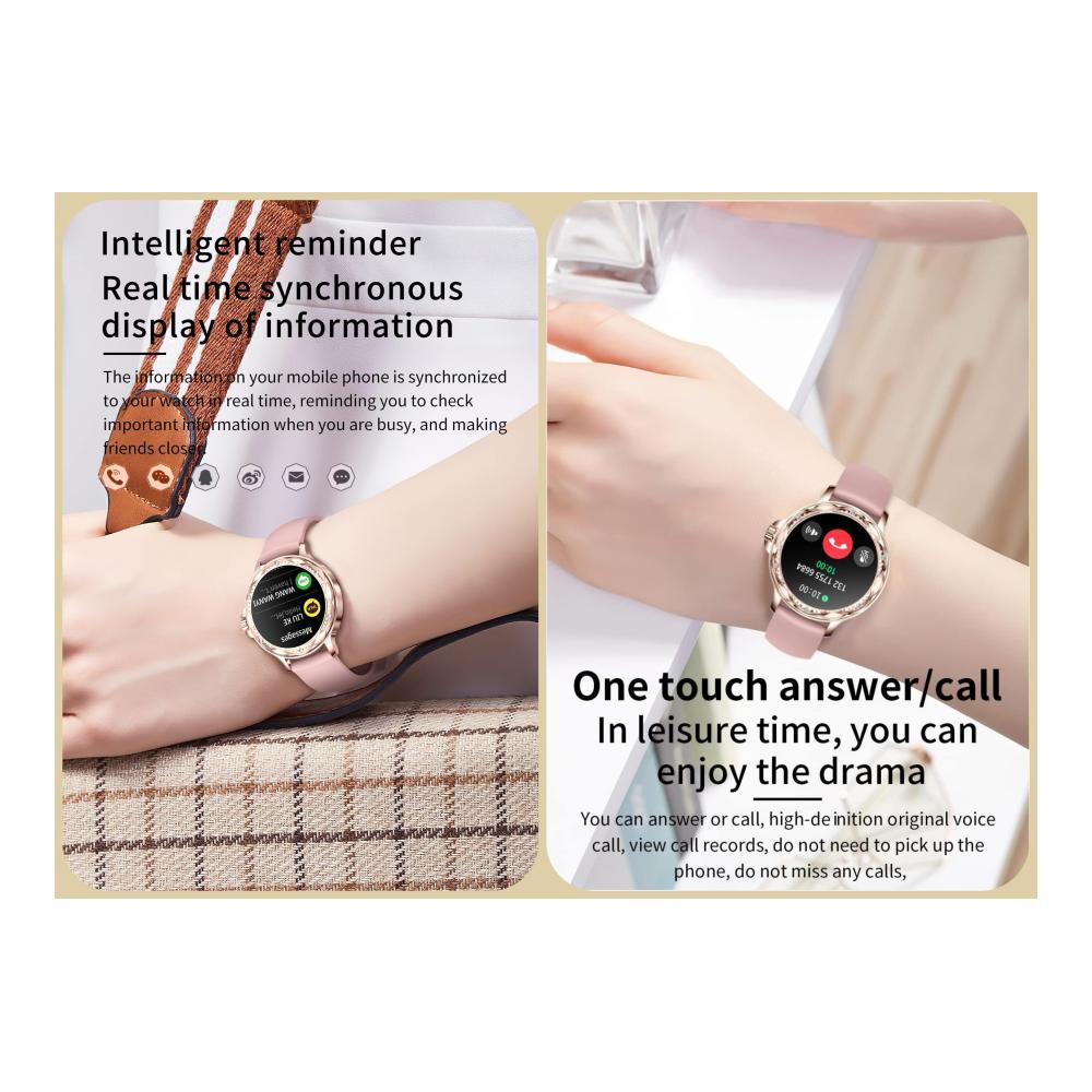 Smartwatch Damen 1.2 Zoll HD Rund - Wasserdicht Bluetooth Anruf Fitness Tracker - iOS Android - Fashion Damenuhr mit Whatsapp Funktion (Schwarz