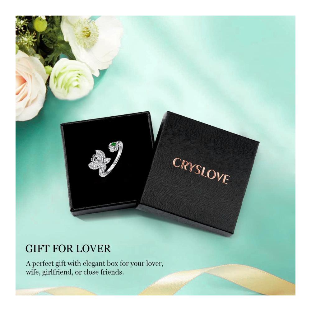 925 Sterling Silber Schmetterling Spinner Ring - Damen Angst & Fidget CZ Band - Verstellbarer Anti-Stress Ring mit Geschenkbox