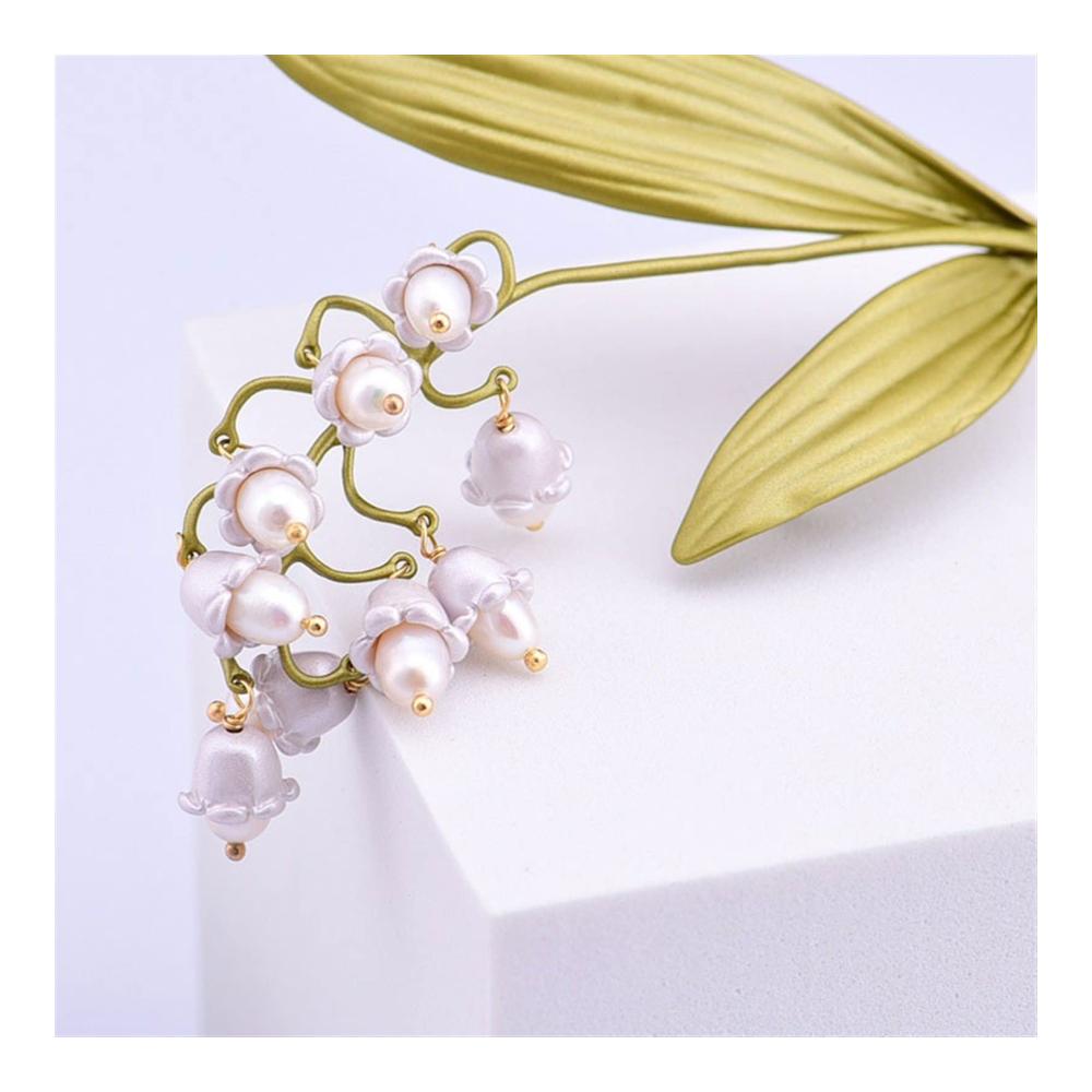 Luxuriöse Süßwasserperlen Brosche Glocken-Orchideen-Design | Damen Accessoire