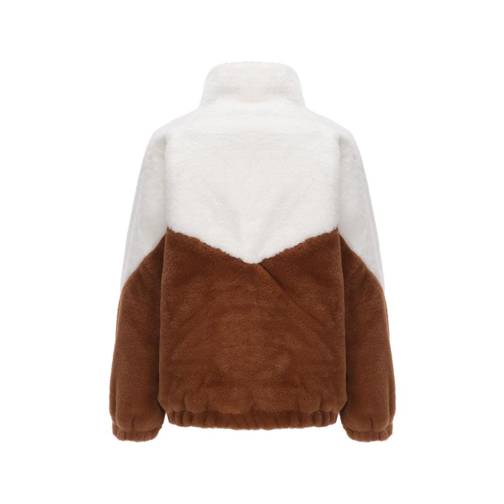 Damen Fleecejacke mit Kunstpelz Verdickt und Warm Langarm Reißverschluss Hoher Kragen Herbst/Winter Pelzige Kurzjacke Doppeltes Patchwork in Trendigen Farben