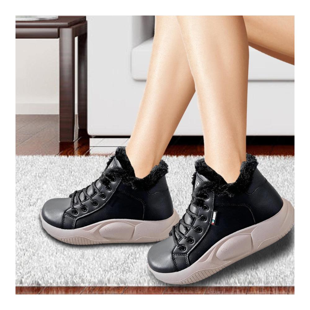 Leichte High-Top-Walkingschuhe Wasserdichte Sneaker mit Gummimaterial für Damen - Trendige Damenstiefel mit dicker Sohle und hohen Riemen perfekt für Geburtstagsgeschenke und Treffpunkte