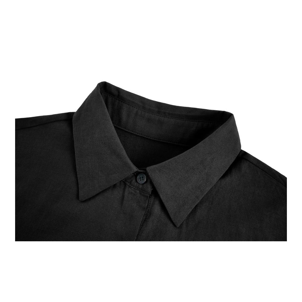 Leinenhemd Damen Elegante Langarm Bluse mit Knopfleiste Revers und Brusttasche - Leinenbluse & Tunika aus Baumwolle in trendiger Einfarbig Optik