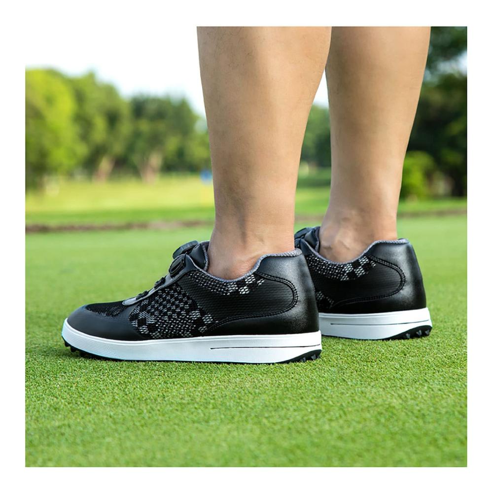 Golfschuhe Herren - Profi Golf-Sport-Sneaker Schwarz Atmungsaktiv mit Mesh-Obermaterial 6.5UK Walking Shoes Outdoor Shoe Large Black Golf Boots